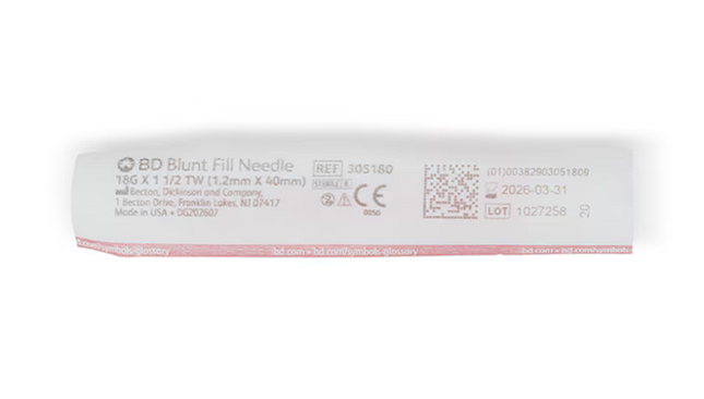 BD Blunt Fill Needle, 18 G x 1-1/2". Sterile, Hypodermic, Box of 100 Needles