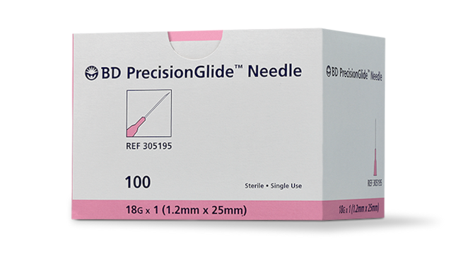 BD 18 gauge x 1" General Use Sterile Hypodermic Needle - Pink Plastic Hub