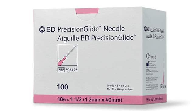 BD General Use Sterile Hypodermic Needle. 18 G x 1-1/2", Regular Wall Type