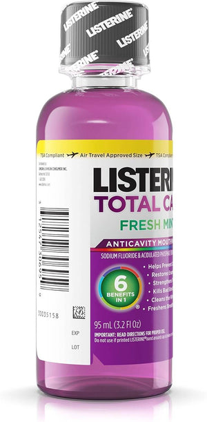 Listerine Total Care Anticavity Mouthwash, Fresh Mint, 3.2 Ounce (Pack of 24) | SurgiMac Dental Supply