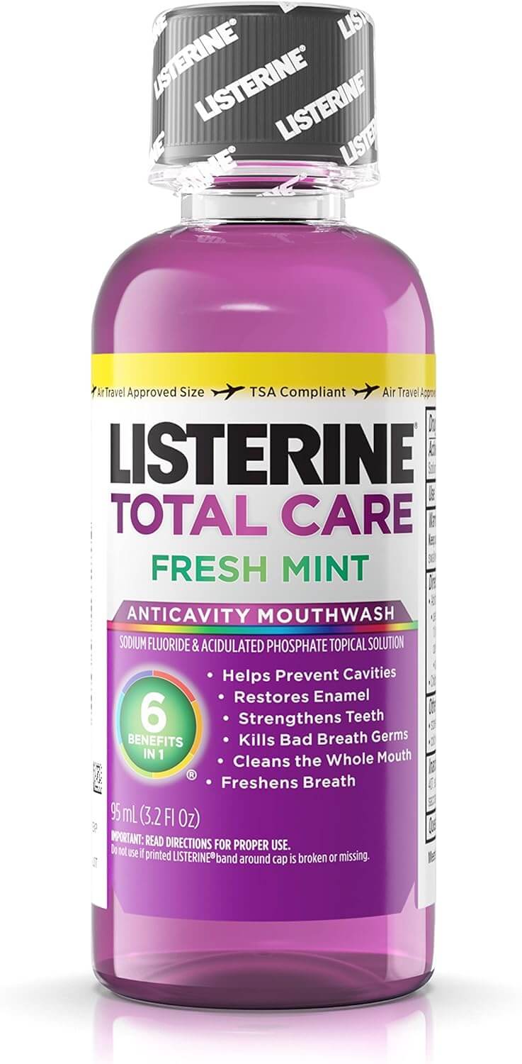 Listerine Total Care Anticavity Mouthwash, Fresh Mint, 3.2 Ounce (Pack of 24) | SurgiMac Dental Supply