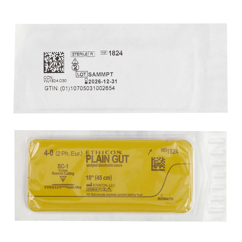 GUT PLAIN Plain Gut SC-1 Straight Reverse Cutting Needle Size 4-0 | SurgiMac Dental Supply