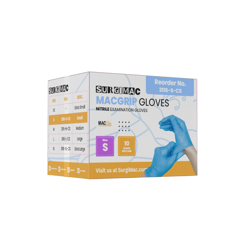 SurgiMac Vinyl Exam Glove, Blue, MacGrip, 100/Box