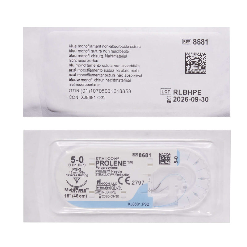 Prolene™ Polypropylene PS-3 3/8 Circle Reverse Cutting Needle Size 5-0 Monofilament | SurgiMac Dental Supply