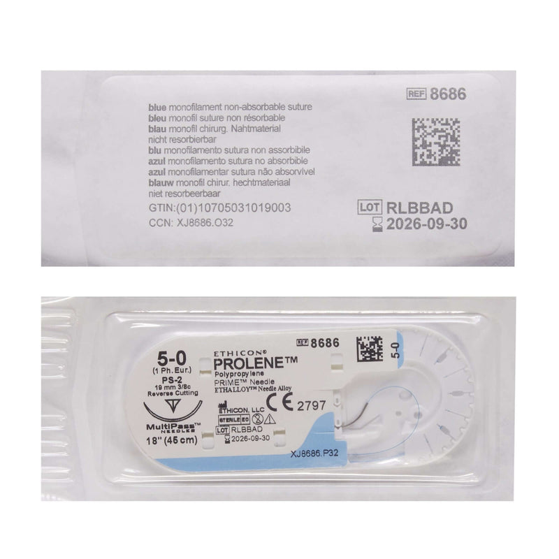 Prolene™ Polypropylene PS-2 3/8 Circle Precision Reverse Cutting Needle Size 5-0 Monofilament | SurgiMac Dental Supply