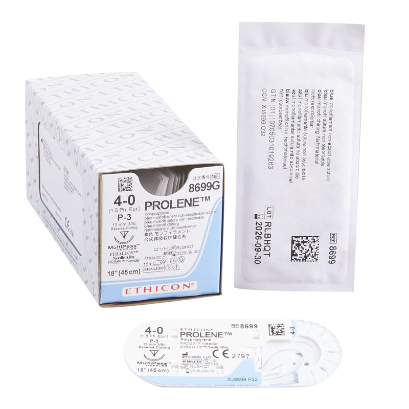 SurgiMac Prolene™ Polypropylene P-3 3/8 Circle Precision Reverse Cutting Needle Size 4-0 Monofilament, MacSuture, 12/Pk | SurgiMac Dental Supply