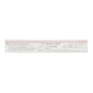 BD Insyte Autoguard 20G 1.16" Retracting Safety Needle IV Catheter with Stabilizing Wings 381434-BX