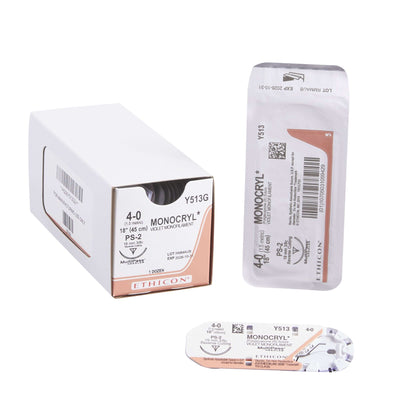 Monocryl Poliglecaprone PS-2 3/8 Circle Precision Reverse Cutting Needle Size 4-0 Monofilament