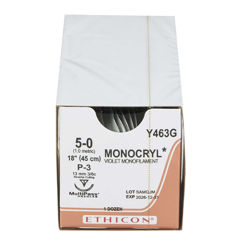 Monocryl Poliglecaprone P-3 3/8 Circle Precision Reverse Cutting Needle Size 5-0 Monofilament | SurgiMac Dental Supply