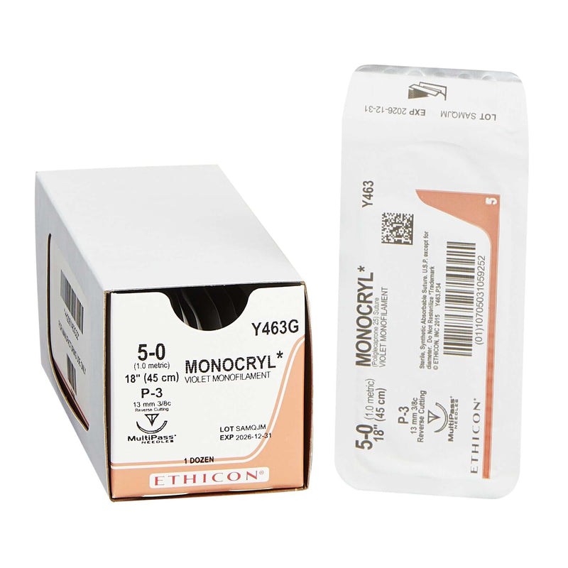 Monocryl Poliglecaprone P-3 3/8 Circle Precision Reverse Cutting Needle Size 5-0 Monofilament | SurgiMac Dental Supply