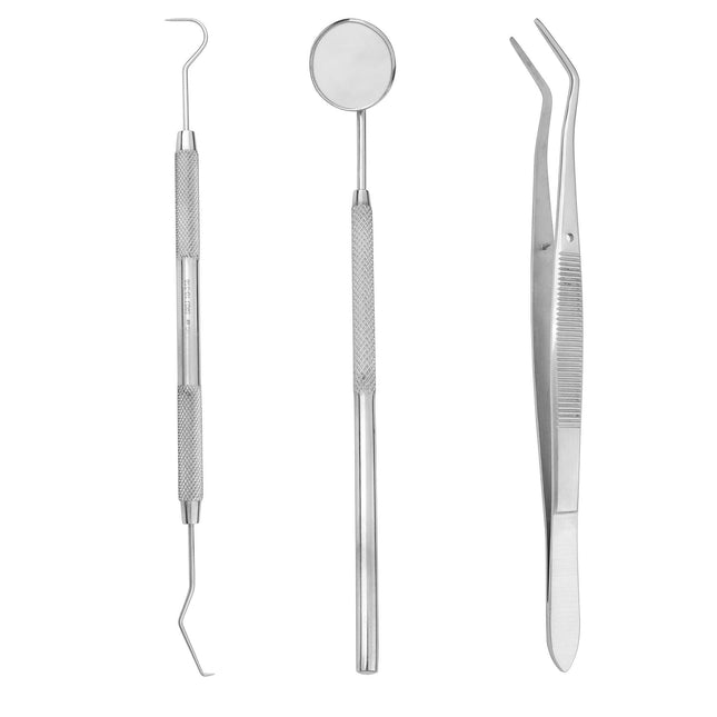 SurgiMac Basic 3-Piece Examination Set: Includes 1 Oral Mirror, 1 Probe, 1 Cotton Plier, Eco Series