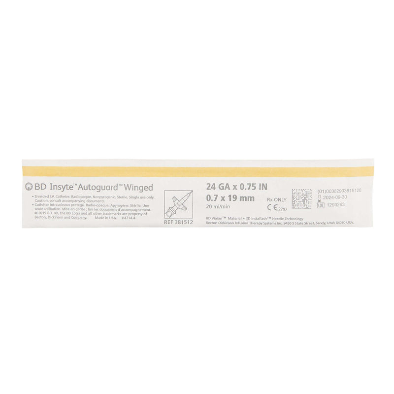 BD Peripheral IV Catheter Insyte Autoguard 24 Gauge 0.75 Inch Retracting Safety Needle 381512-1
