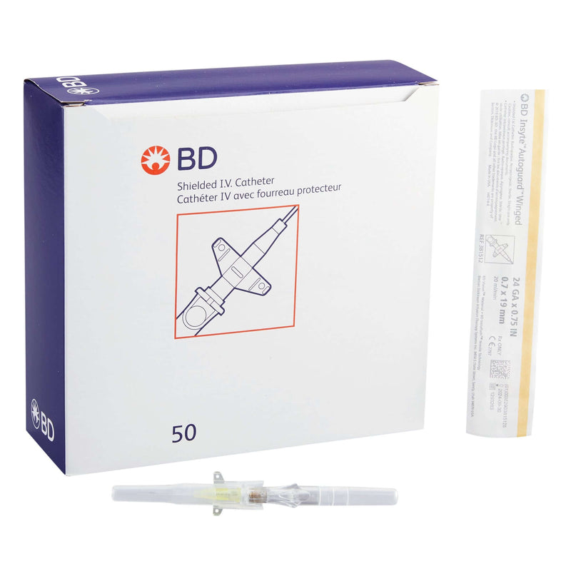 BD Peripheral IV Catheter Insyte Autoguard 24 Gauge 0.75 Inch Retracting Safety Needle 381512