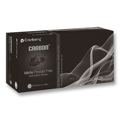 Carbon Nitrile Exam Gloves: X-SMALL Powder-Free 200/Pk Finger Textured, Black