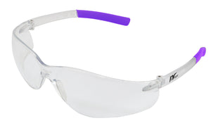 Wraparound Safety Glasses, Clear Frame/Lavender Tips/Clear Lens, Small/Narrow & Medium Fit, 12/bx 3605L