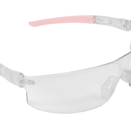 Wraparound Safety Glasses, Clear Frame/Rose Quartz Tips/Clear Lens, Universal Size, 12/bx