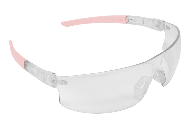 Wraparound Safety Glasses, Clear Frame/Rose Quartz Tips/Clear Lens, Universal Size, 12/bx