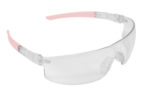 Wraparound Safety Glasses, Clear Frame/Rose Quartz Tips/Clear Lens, Universal Size, 12/bx 3614CQ