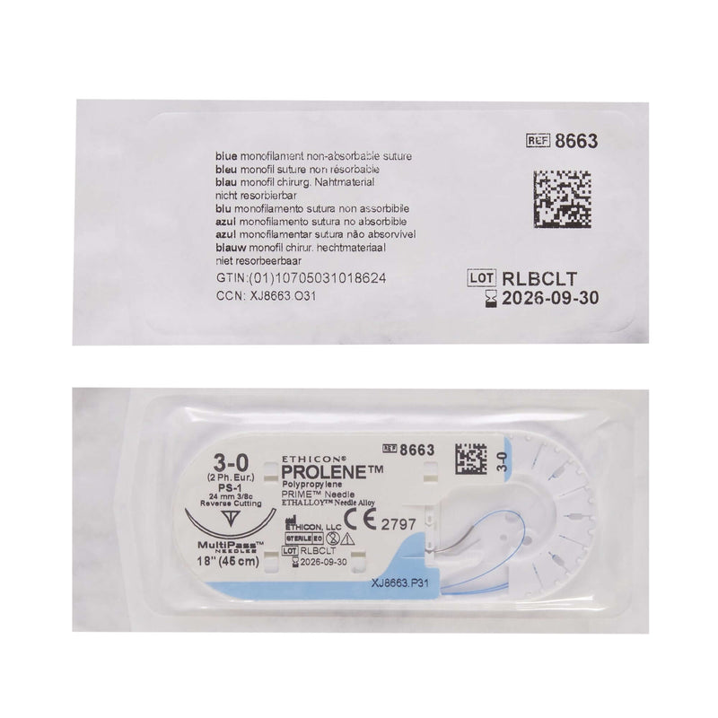Prolene™ Polypropylene PS-1 3/8 Circle Reverse Cutting Needle Size 3-0 Monofilament | SurgiMac Dental Supply