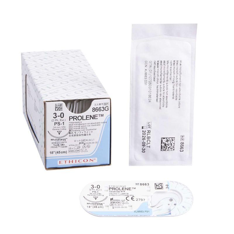 Prolene™ Polypropylene PS-1 3/8 Circle Reverse Cutting Needle Size 3-0 Monofilament | SurgiMac Dental Supply