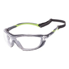 Wraparound Safety Glasses, Black Frame/Green Tips/Clear Lens, Universal Size, 12/bx