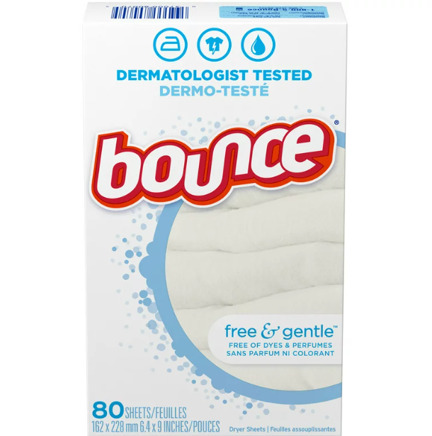 Bounce Dryer Sheets, Free & Gentle, 80/bx, 9bx/cs 3700034087
