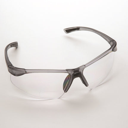Bifocal Safety Glasses, Grey Frame/Clear Lens. +2.5 Diopter, 12/cs