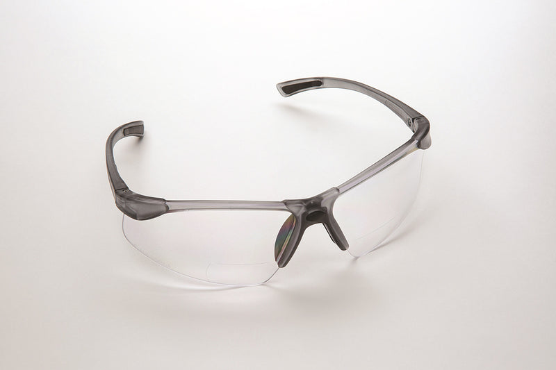 Bifocal Safety Glasses, Grey Frame/Clear Lens. +2.5 Diopter, 12/cs 3720D