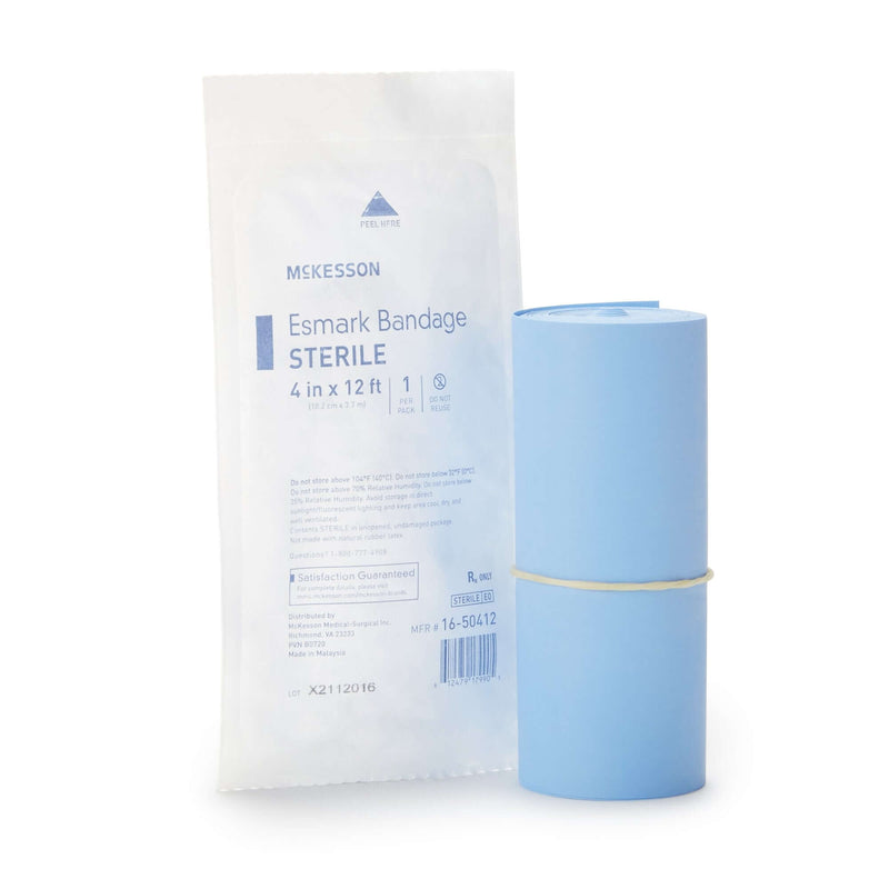 Esmark Compression Bandage McKesson 4 Inch X 4 Yard No Closure Blue Sterile High Compression | SurgiMac Dental Supply