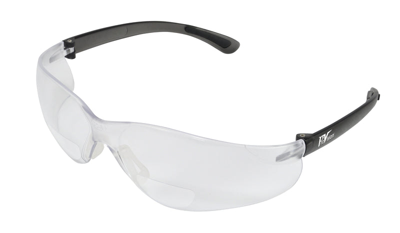 Bifocal Safety Glasses, Black Frame/Clear Lens. +1.5 Diopter, Universal Size, 12/bx 3770B