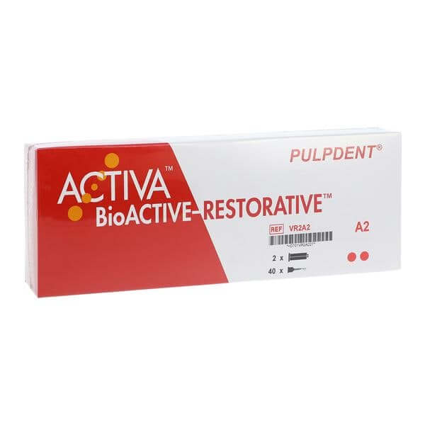 Activa Bioactive Restorative A2 Value Refill Kit – 2 x 5ml Syringes with 40 Bendable 20-Gauge Automix Tips | SurgiMac Dental Supply