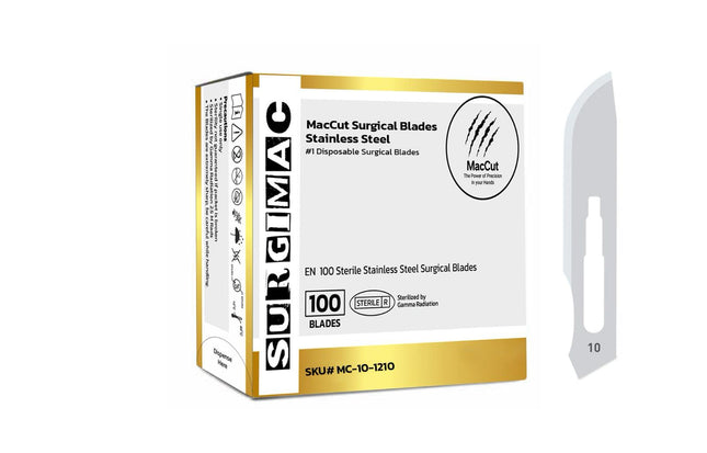 SurgiMac | #10 Sterile Stainless Steel Surgical Scalpel Blade | MacCut by SurgiMac | Box of 100 | MC-10-1210