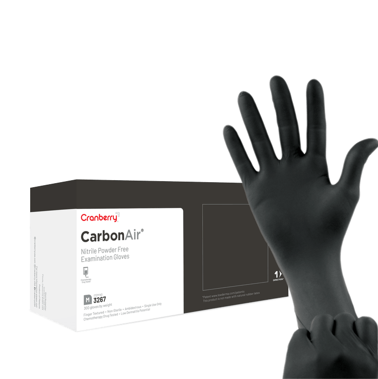 Carbon Air Nitrile Exam Gloves, Large, Powder Free, Non-Sterile, Black, 300/Box | SurgiMac Dental Supply