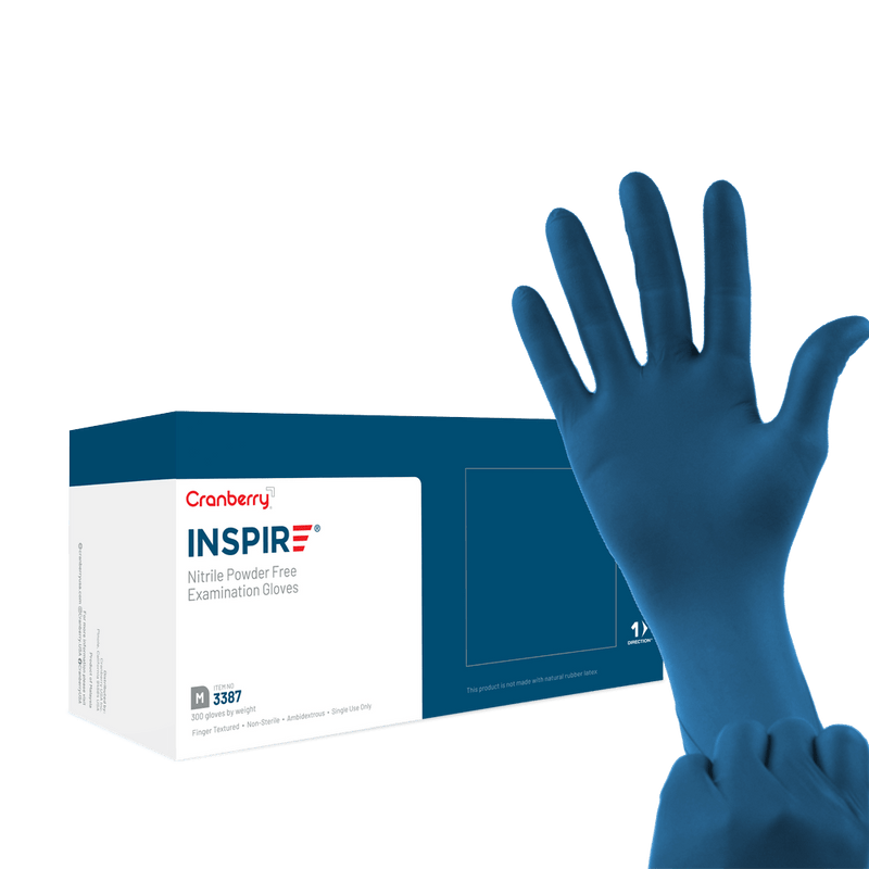 Inspire Nitrile Exam Gloves, SMALL, Aegean Blue, 300/Box. Ambidextrous gloves | SurgiMac Dental Supply