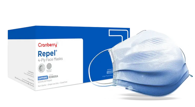 Cranberry S3+ Earloop Masks 3-PLY, BLUE, Quad-Fold Design | SurgiMac Dental Supply