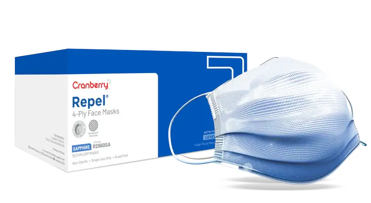 Cranberry S3+ Earloop Masks 3-PLY, BLUE, Quad-Fold Design | SurgiMac Dental Supply