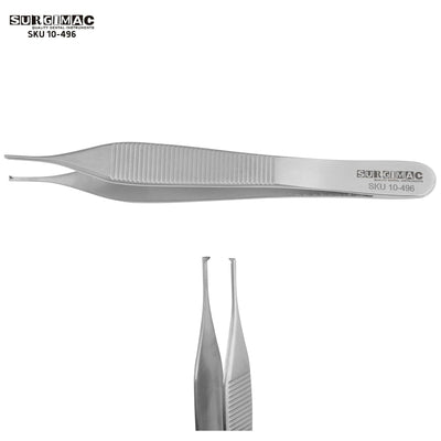 SurgiMac 4.75" Micro Adson Tissue Forceps, 1 x 2 Teeth, Stainless Steel, Eco Series, 1/Pk