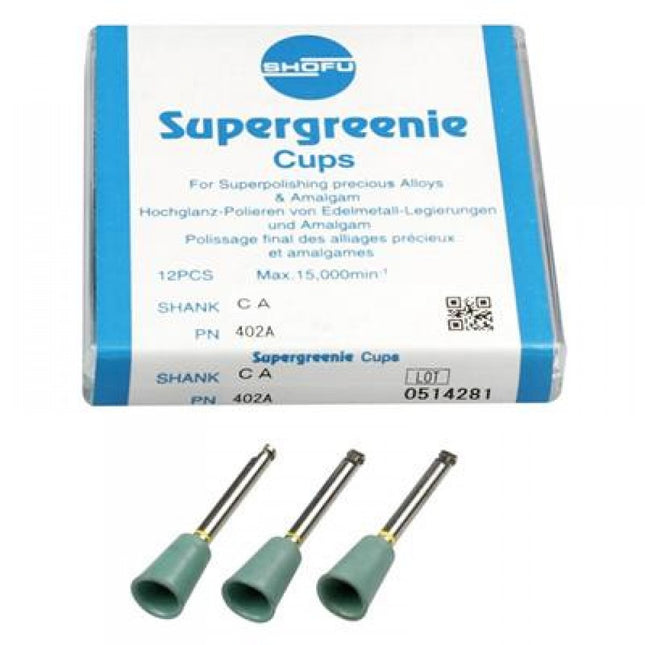 Shofu Dental | Supergreenie Stone, Cup, ISO #065, CA, 12/pk | 402A