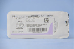 Coated Vicryl™ Plus Polyglactin 910 with Irgacare MP Antibacterial Suture PS-2 3/8 Circle Precision Reverse Cutting Needle Size 5-0 Braided | SurgiMac Dental Supply