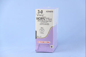 Coated Vicryl™ Plus Polyglactin 910 with Irgacare MP Antibacterial Suture PS-2 3/8 Circle Precision Reverse Cutting Needle Size 3-0 Braided | SurgiMac Dental Supply