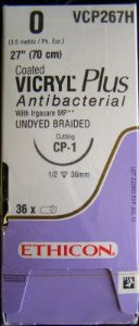 Coated Vicryl™ Plus Polyglactin 910 with Irgacare MP Antibacterial Suture CP-1 1/2 Circle Reverse Cutting Needle Size 0 Braided | SurgiMac Dental Supply