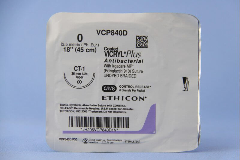 Coated Vicryl™ Plus Polyglactin 910 CT-1 1/2 Circle Taper Point Needle Size 0 Braided | SurgiMac Dental Supply