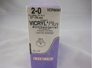 Coated Vicryl™ Plus Polyglactin 910 CP-2 1/2 Circle Reverse Cutting Needle Size 2-0 Braided | SurgiMac Dental Supply