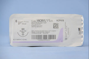 Coated Vicryl™ Plus Polyglactin 910 with Irgacare MP Antibacterial Suture SH 1/2 Circle Taper Point Needle Size 0 Braided | SurgiMac Dental Supply