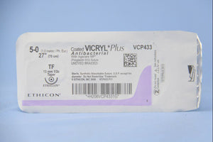 Coated Vicryl™ Plus Polyglactin 910 with Irgacare MP Antibacterial Suture TF 1/2 Circle Taper Point Needle Size 5-0 Braided | SurgiMac Dental Supply