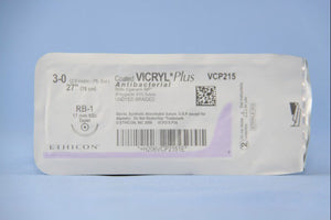 Coated Vicryl™ Plus Polyglactin 910 with Irgacare MP Antibacterial Suture RB-1 1/2 Circle Taper Point Needle Size 3-0 Braided | SurgiMac Dental Supply
