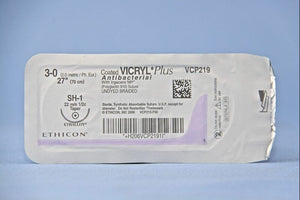 Coated Vicryl™ Plus Polyglactin 910 with Irgacare MP Antibacterial Suture SH-1 1/2 Circle Taper Point Needle Size 3-0 Braided | SurgiMac Dental Supply