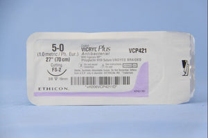Coated Vicryl™ Plus Polyglactin 910 with Irgacare MP Antibacterial Suture FS-2 3/8 Circle Reverse Cutting Needle Size 5-0 Braided | SurgiMac Dental Supply
