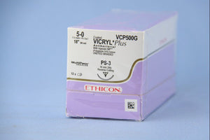 Coated Vicryl™ Plus Polyglactin 910 with Irgacare MP Antibacterial Suture PS-3 3/8 Circle Reverse Cutting Needle Size 5-0 Braided | SurgiMac Dental Supply