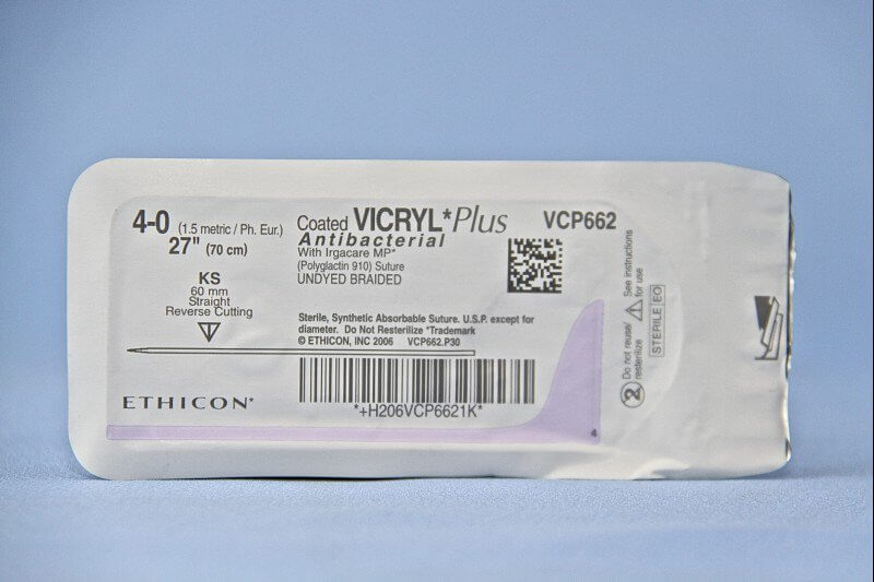 Coated Vicryl™ Plus Polyglactin 910 with Irgacare MP Antibacterial Suture KS Straight Reverse Cutting Needle Size 4-0 Braided | SurgiMac Dental Supply